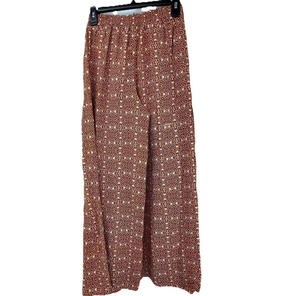Boho Wide Leg Pants Terracotta Print XS Drawstring, Beach Resor Bohemia comfort - Picture 10 of 15